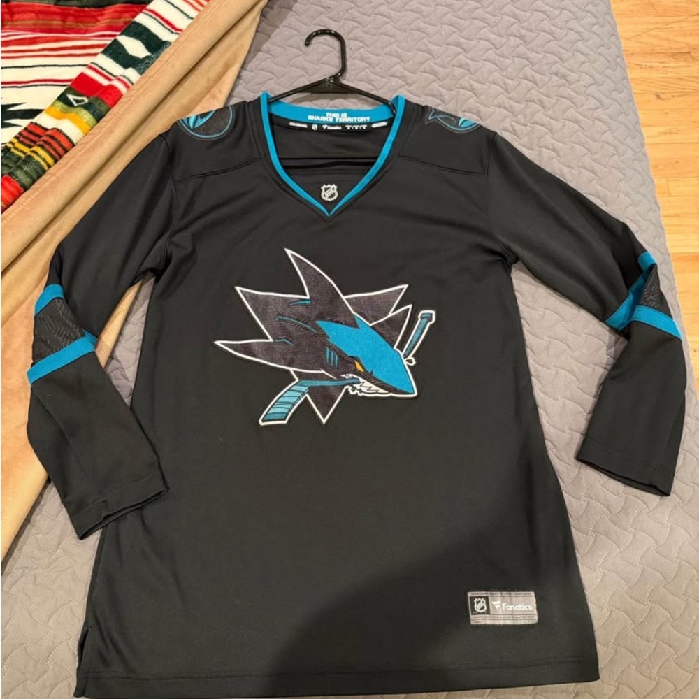 Fanatics Black and Teal Hockey Jersey